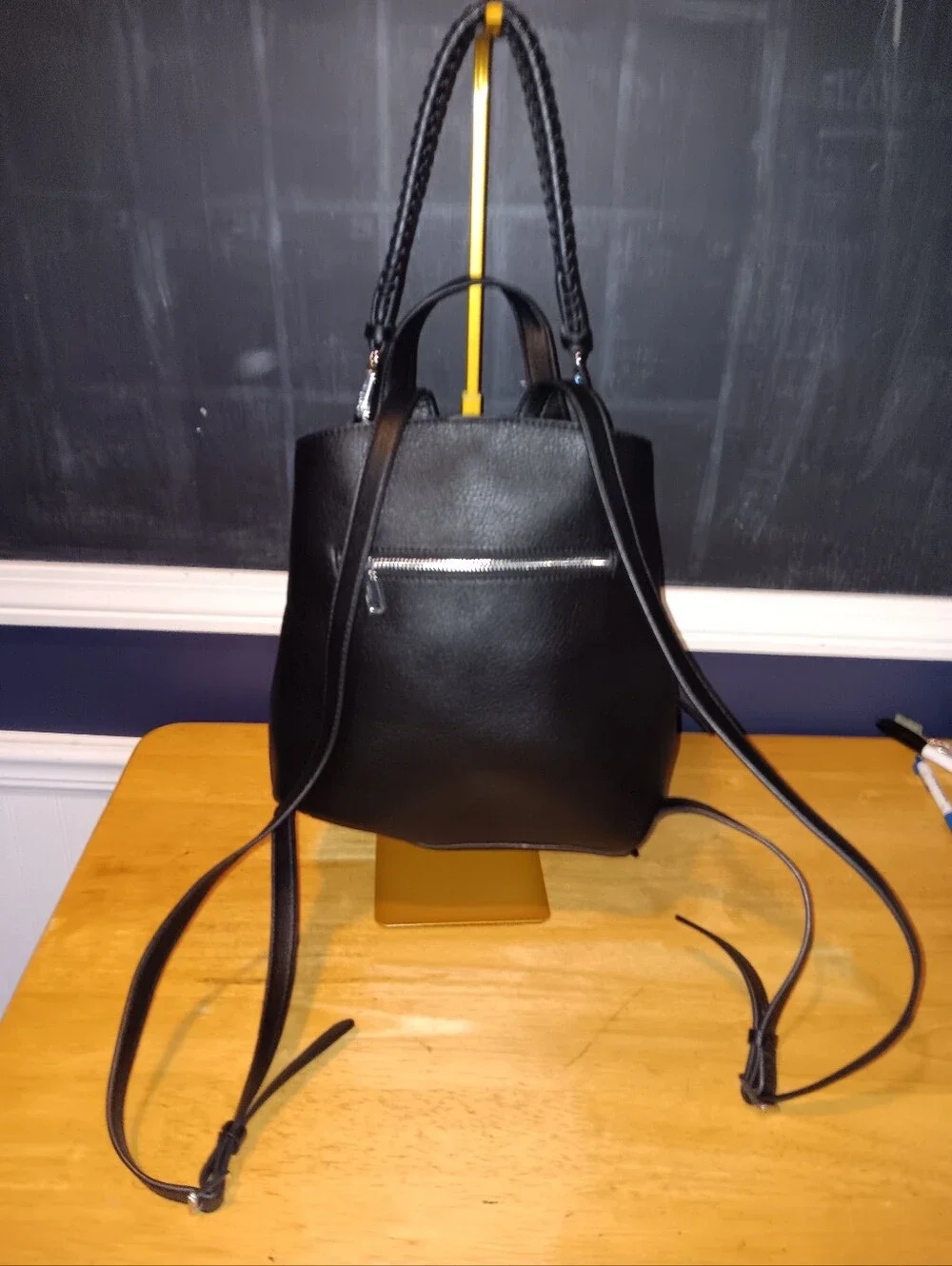 Desigual Black Leather Backpack with Braided Straps